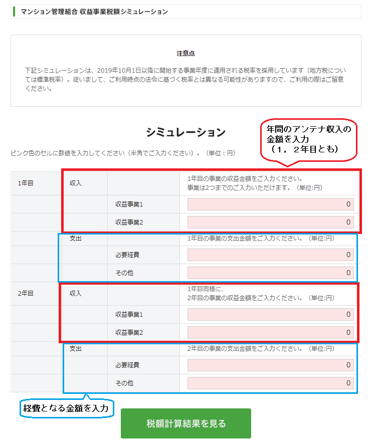 収益事業税額シミュレーション